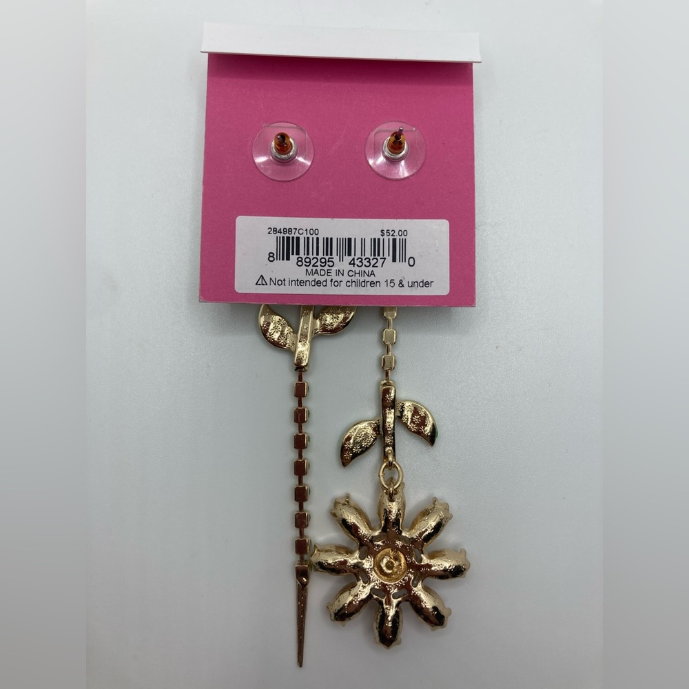 BETSEY JOHNSON Mismatched Daisy Drop Dangle Earrings Crystal NWT FREE SHIPPING - Picture 5 of 5